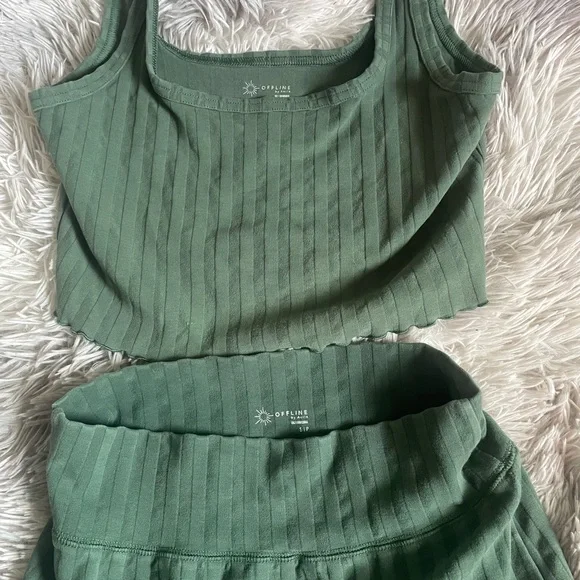 aerie Olive Ribbed Two-Piece Set - Picture 2 of 3